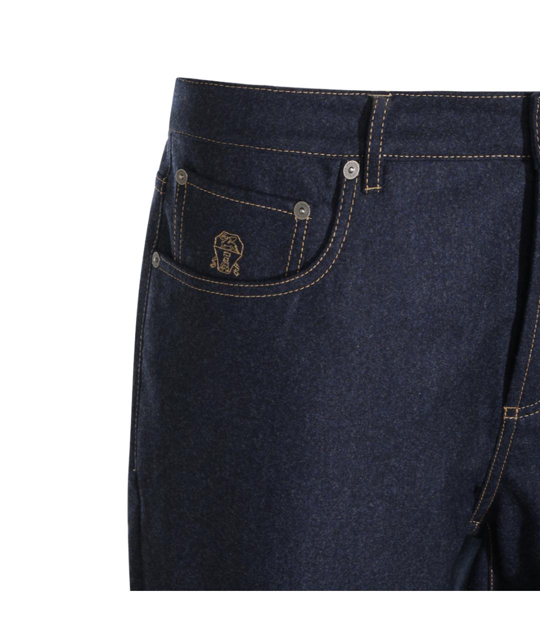 BRUNELLO CUCINELLI Темно-синие шерстяные повседневные брюки, фото 3