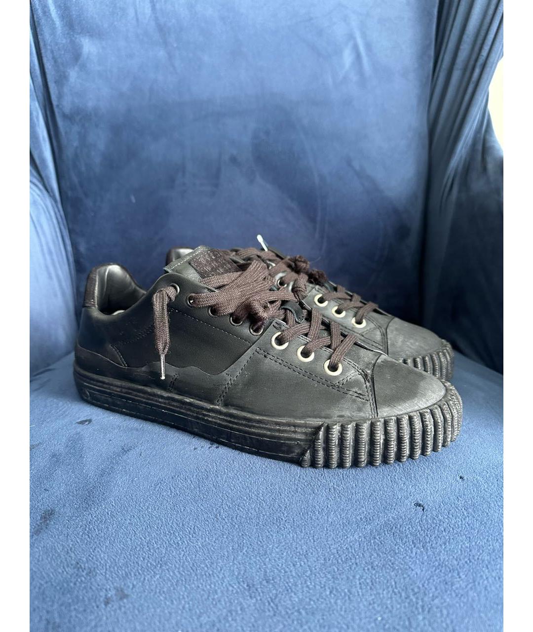 MAISON MARGIELA Черные кожаные высокие кроссовки / кеды, фото 5