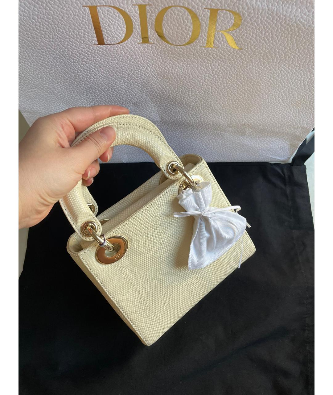 CHRISTIAN DIOR Желтая кожаная сумка с короткими ручками, фото 2