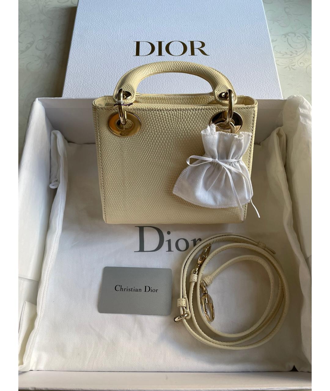 CHRISTIAN DIOR Желтая кожаная сумка с короткими ручками, фото 7