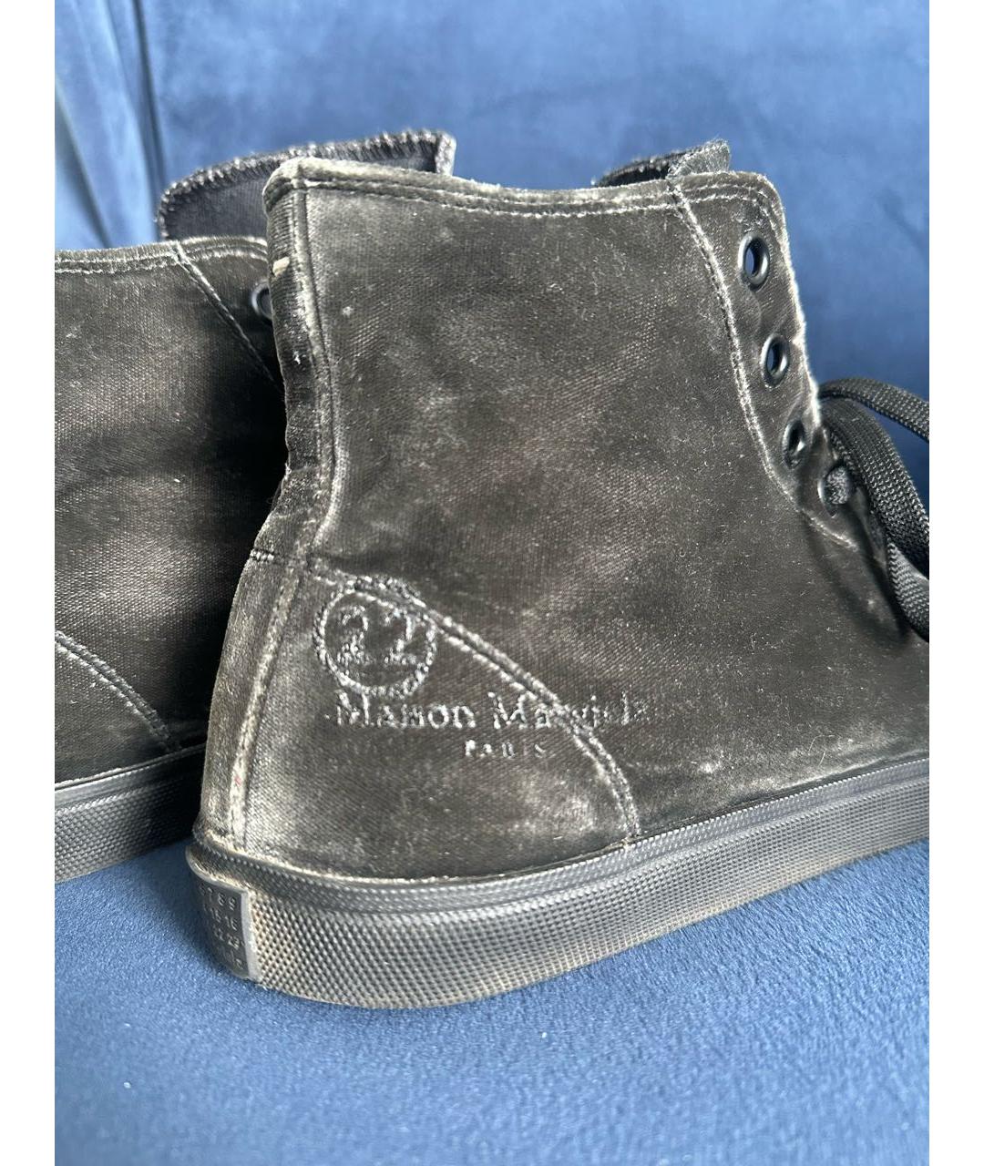 MAISON MARGIELA Черные бархатные высокие кроссовки / кеды, фото 4