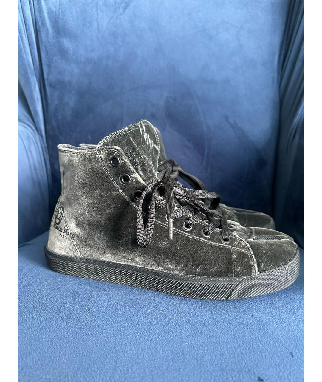 MAISON MARGIELA Черные бархатные высокие кроссовки / кеды, фото 6