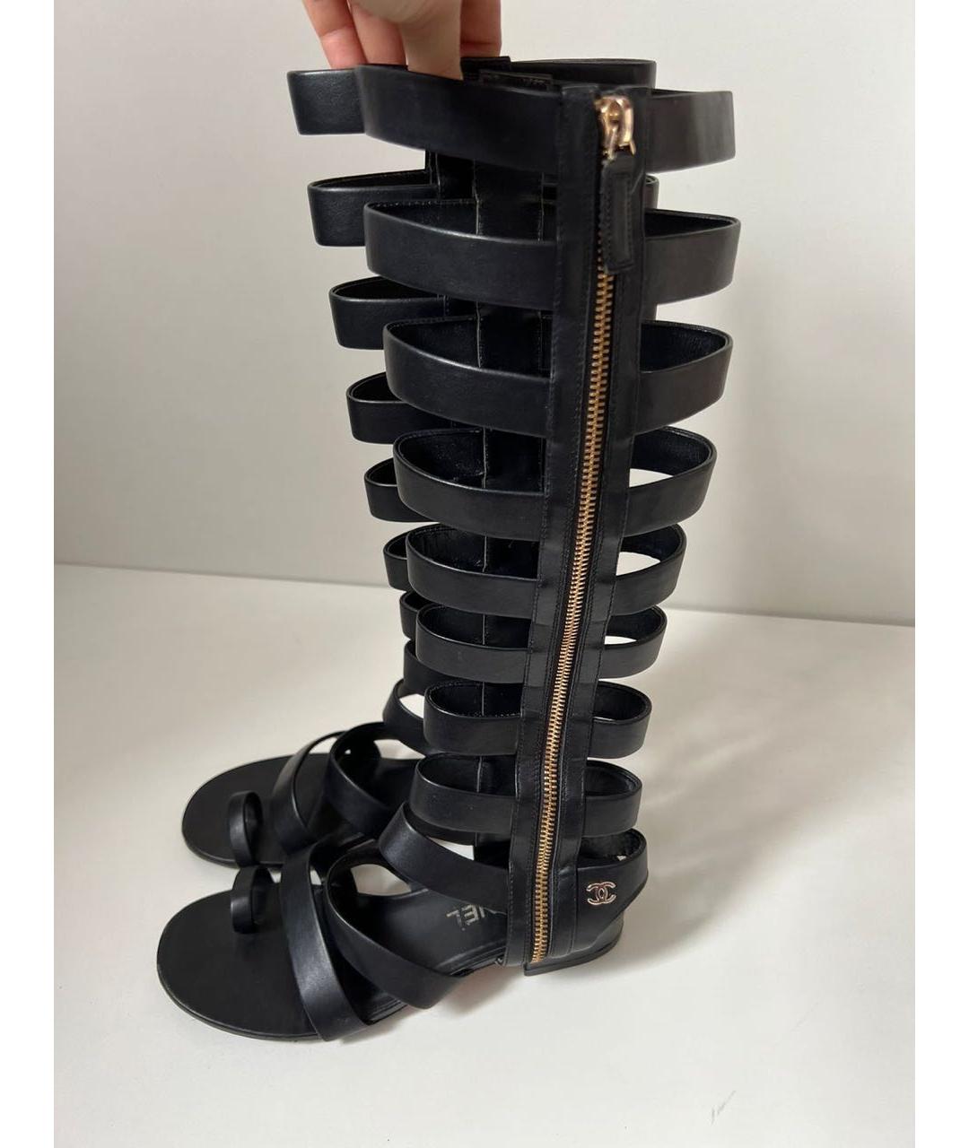 CHANEL Черные кожаные босоножки, фото 3