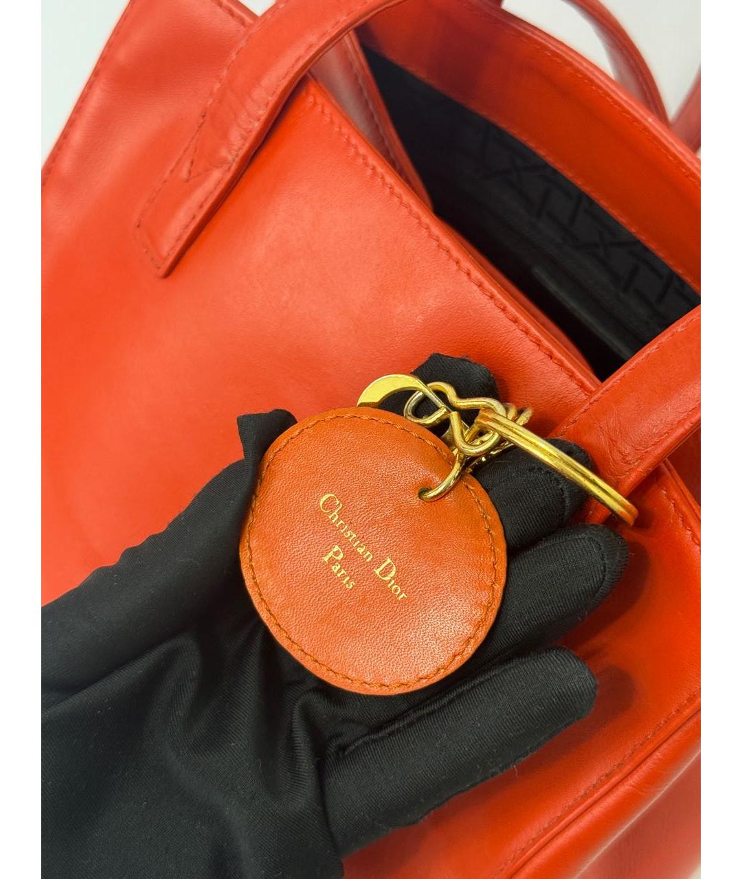 CHRISTIAN DIOR Оранжевая кожаная сумка тоут, фото 3