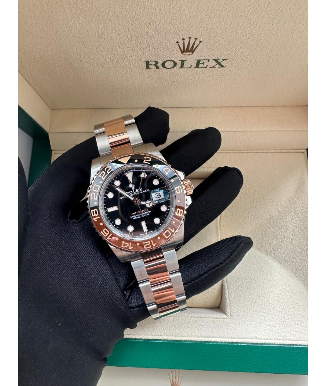 ROLEX Черные часы из розового золота, фото 2
