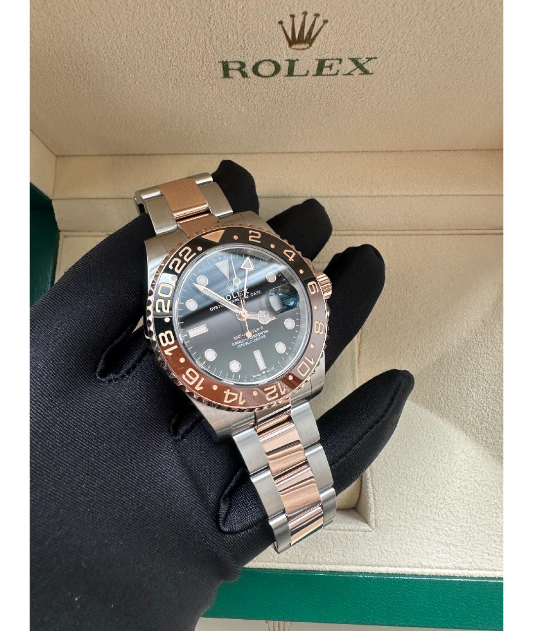 ROLEX Черные часы из розового золота, фото 3