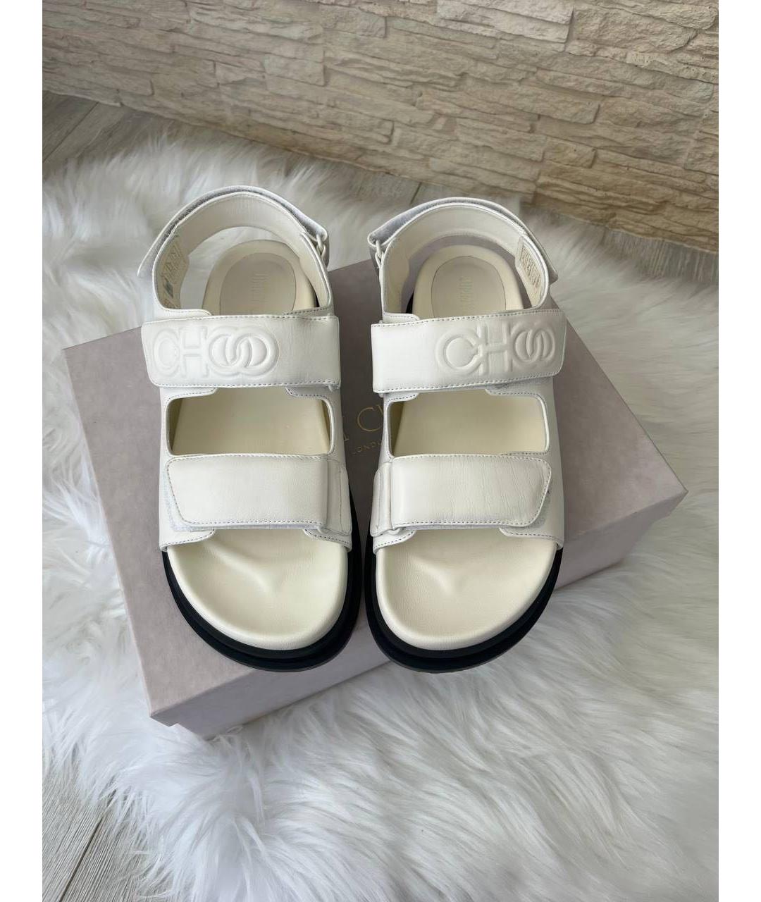 JIMMY CHOO Белые кожаные босоножки, фото 2