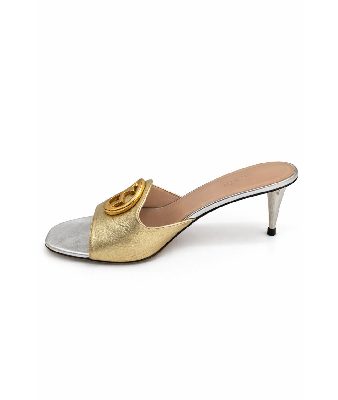 GUCCI Золотые кожаные мюли, фото 8