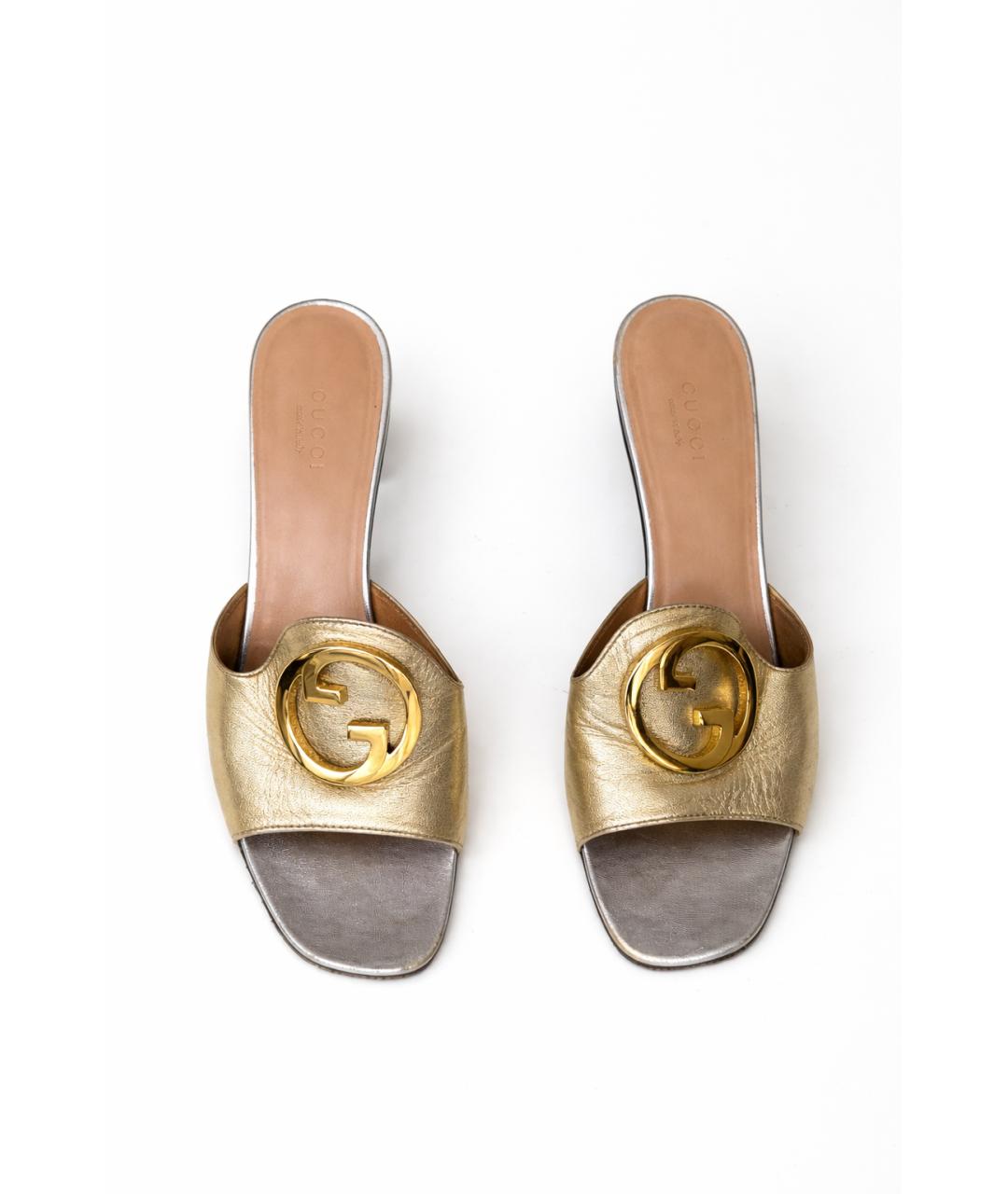 GUCCI Золотые кожаные мюли, фото 2