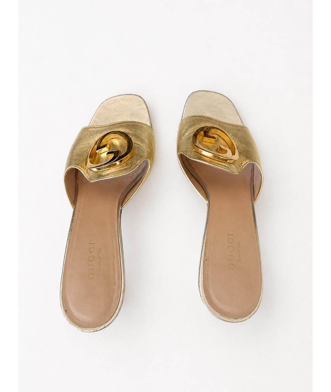 GUCCI Золотые кожаные мюли, фото 3