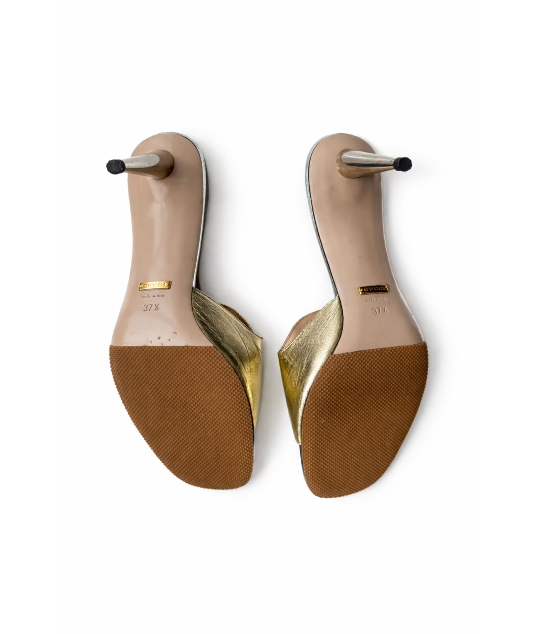 GUCCI Золотые кожаные мюли, фото 5