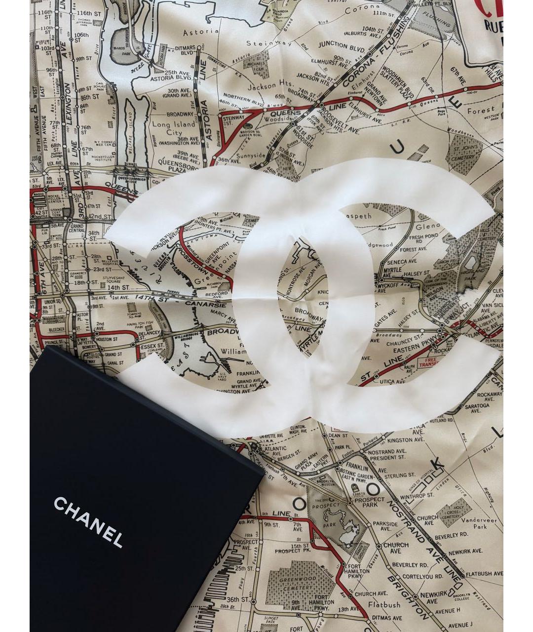 CHANEL Бежевый шелковый платок, фото 5