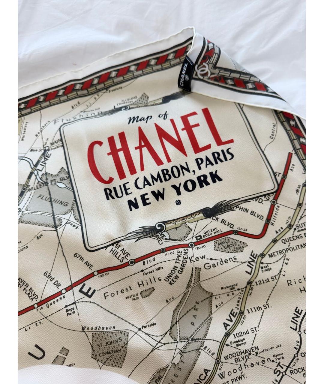 CHANEL Бежевый шелковый платок, фото 4