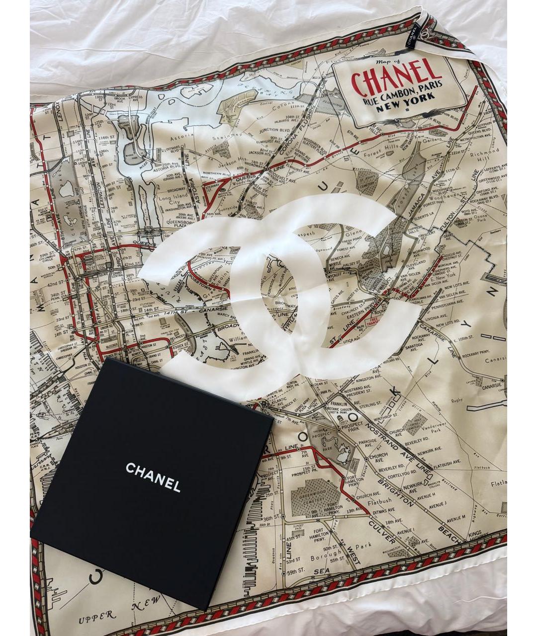 CHANEL Бежевый шелковый платок, фото 3