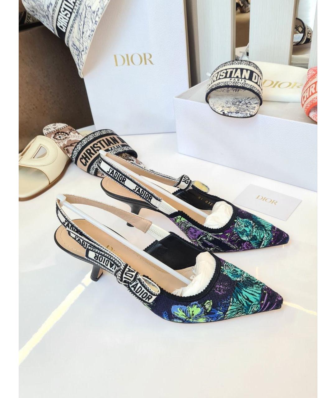 CHRISTIAN DIOR Мульти текстильные лодочки на низком каблуке, фото 7