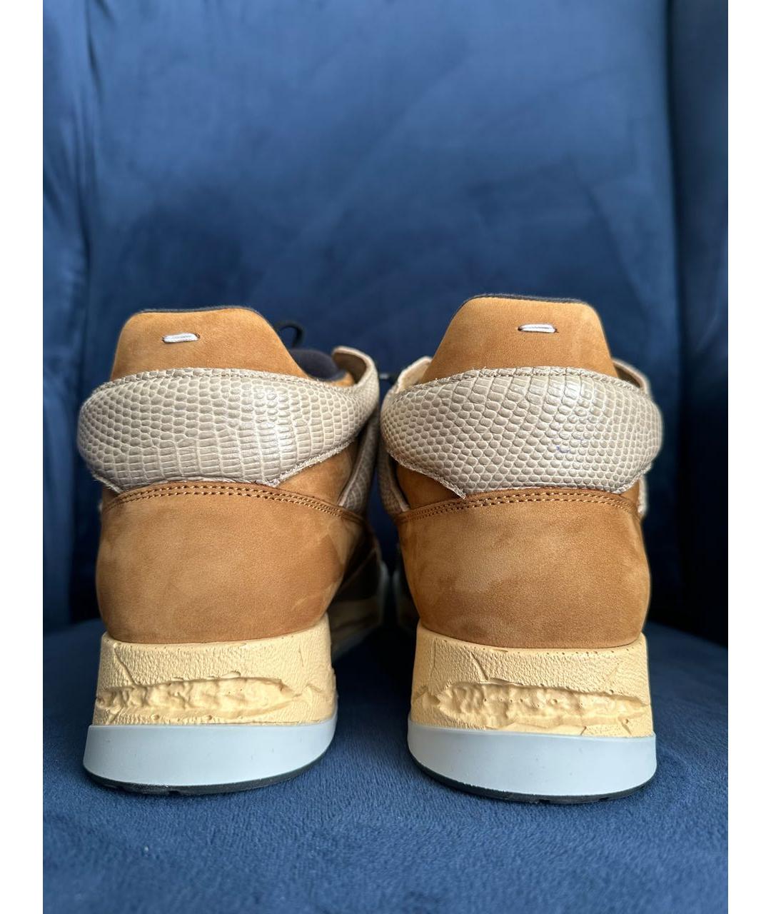MAISON MARGIELA Горчичные замшевые высокие кроссовки / кеды, фото 3