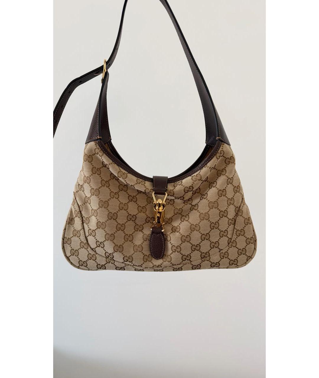GUCCI Коричневая тканевая сумка с короткими ручками, фото 9