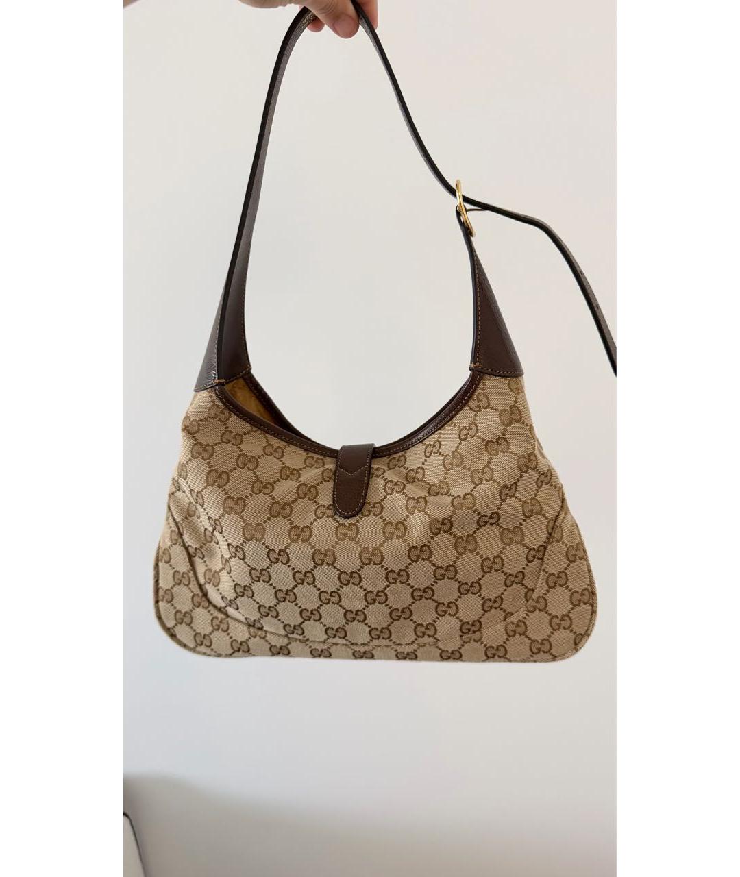 GUCCI Коричневая тканевая сумка с короткими ручками, фото 2
