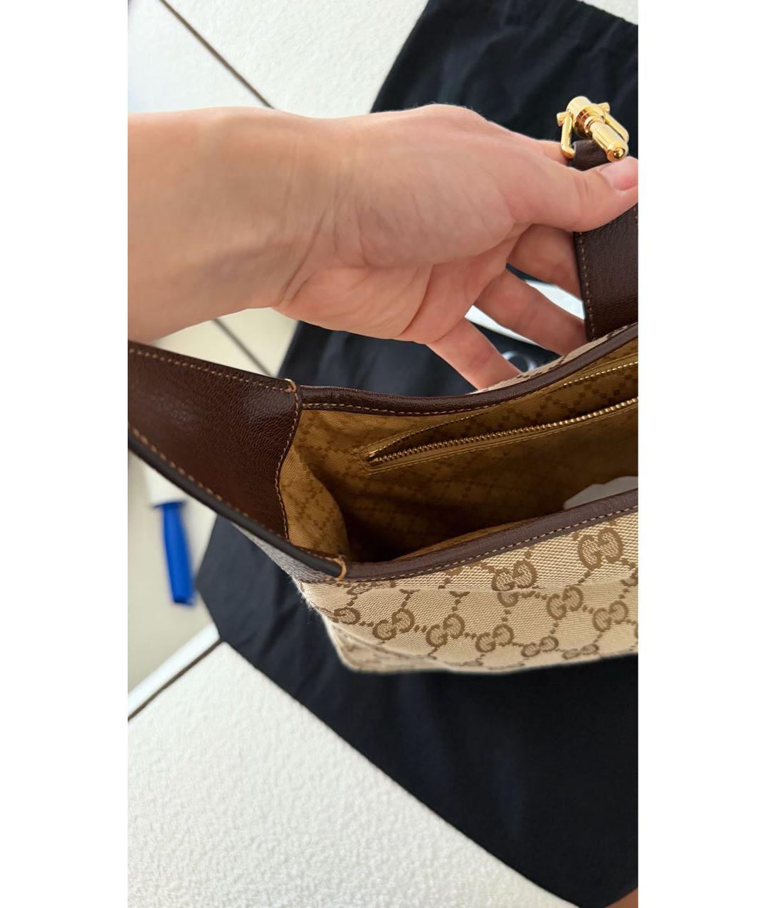 GUCCI Коричневая тканевая сумка с короткими ручками, фото 8