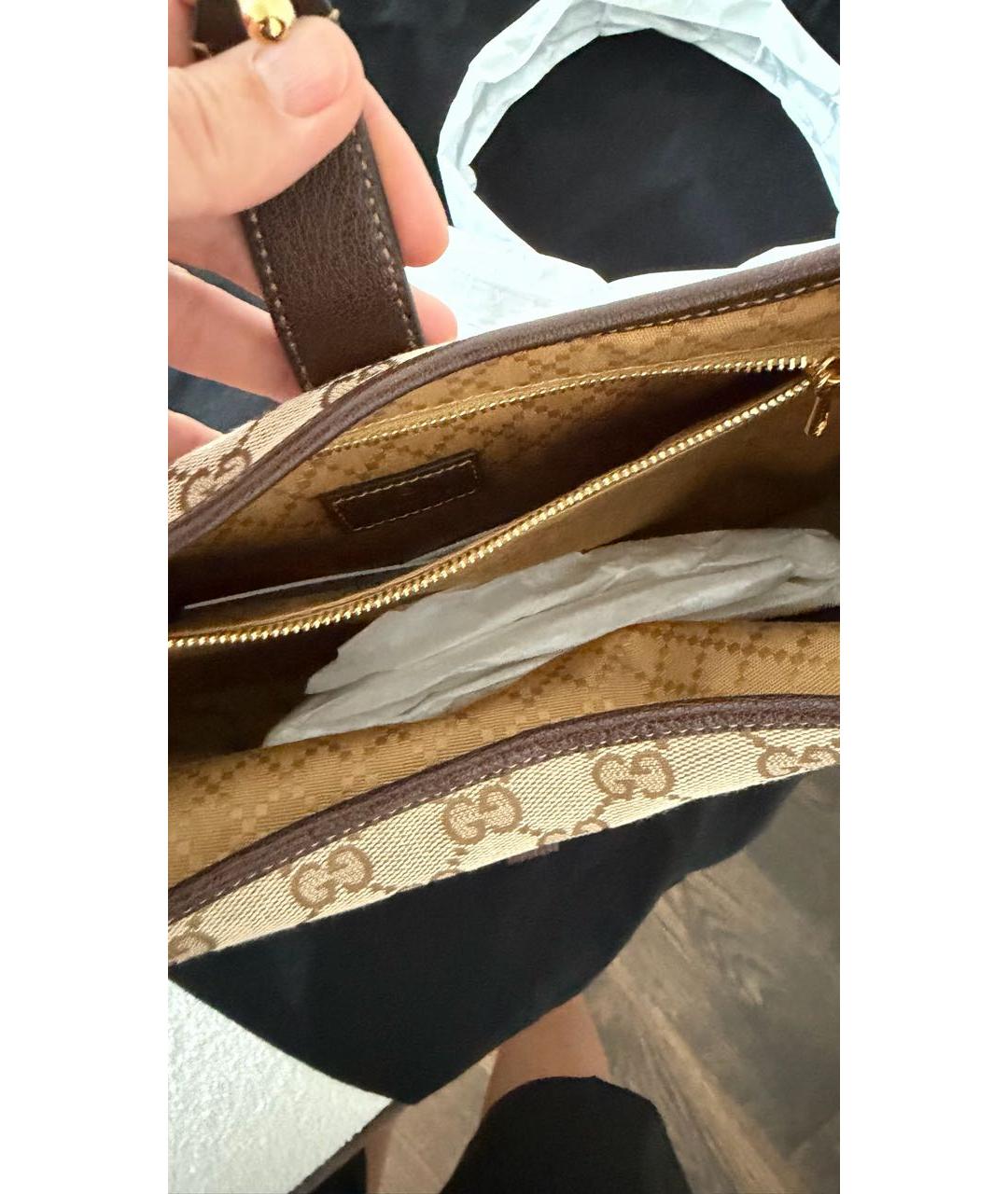 GUCCI Коричневая тканевая сумка с короткими ручками, фото 4