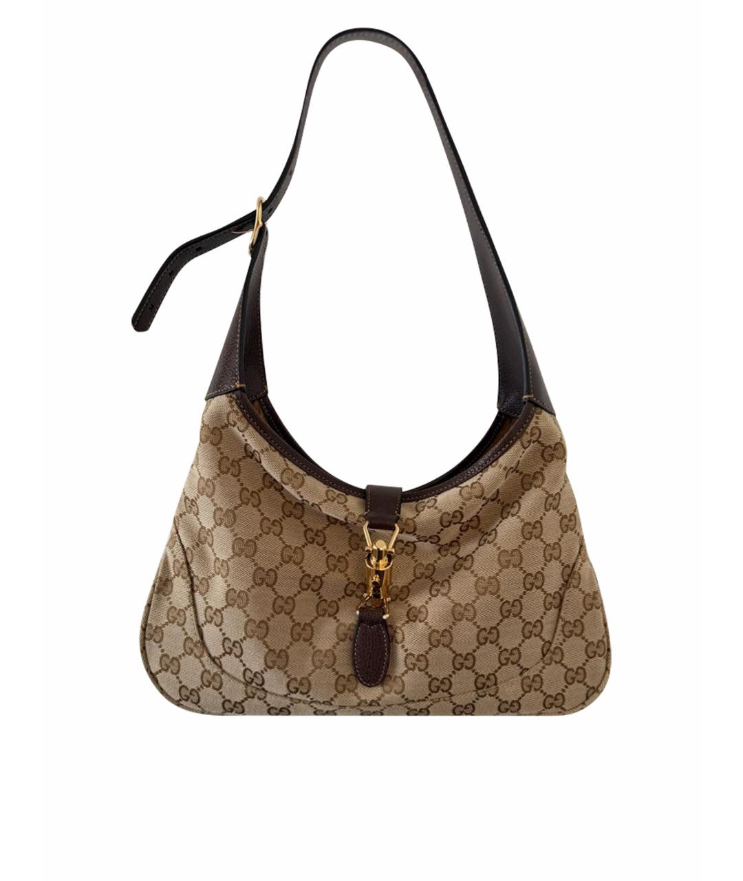 GUCCI Коричневая тканевая сумка с короткими ручками, фото 1