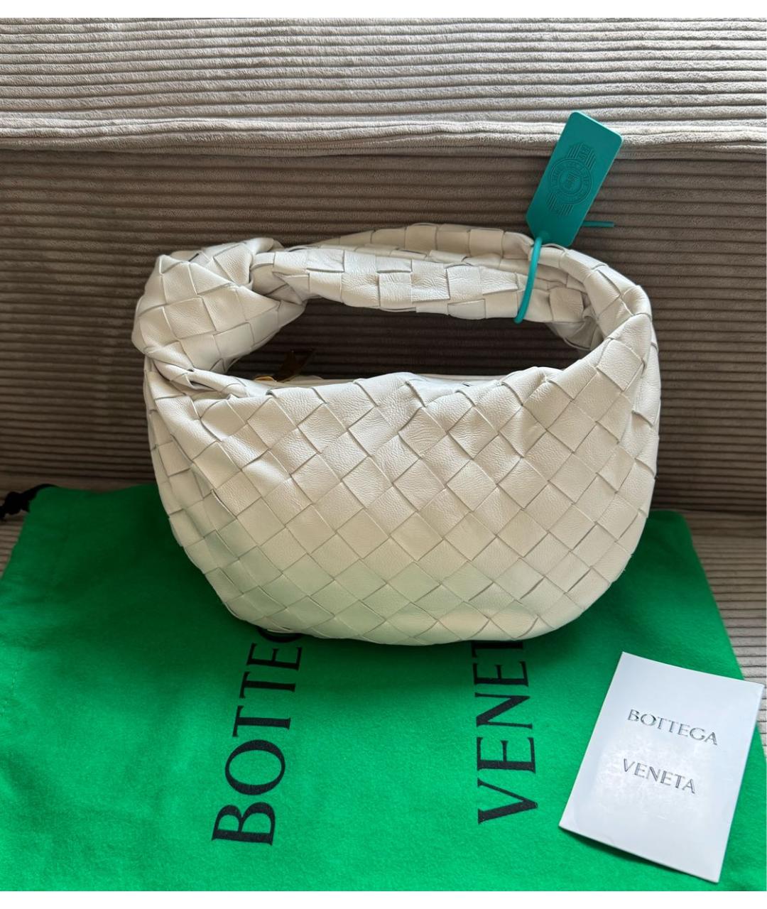 BOTTEGA VENETA Белая кожаная сумка с короткими ручками, фото 6