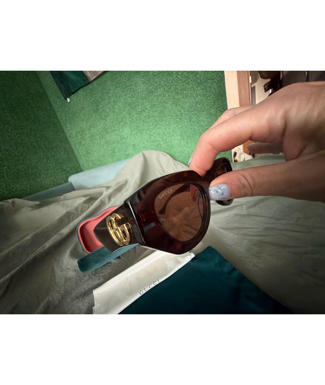 GUCCI Коричневые пластиковые солнцезащитные очки, фото 3