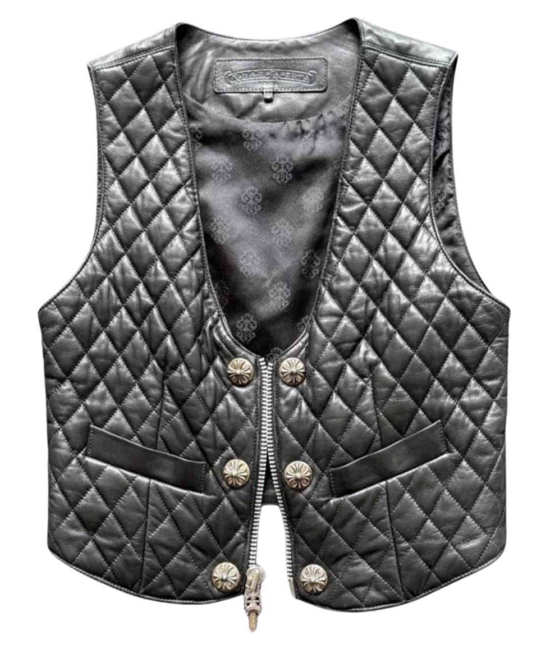 CHROME HEARTS Черный кожаный жилет, фото 1