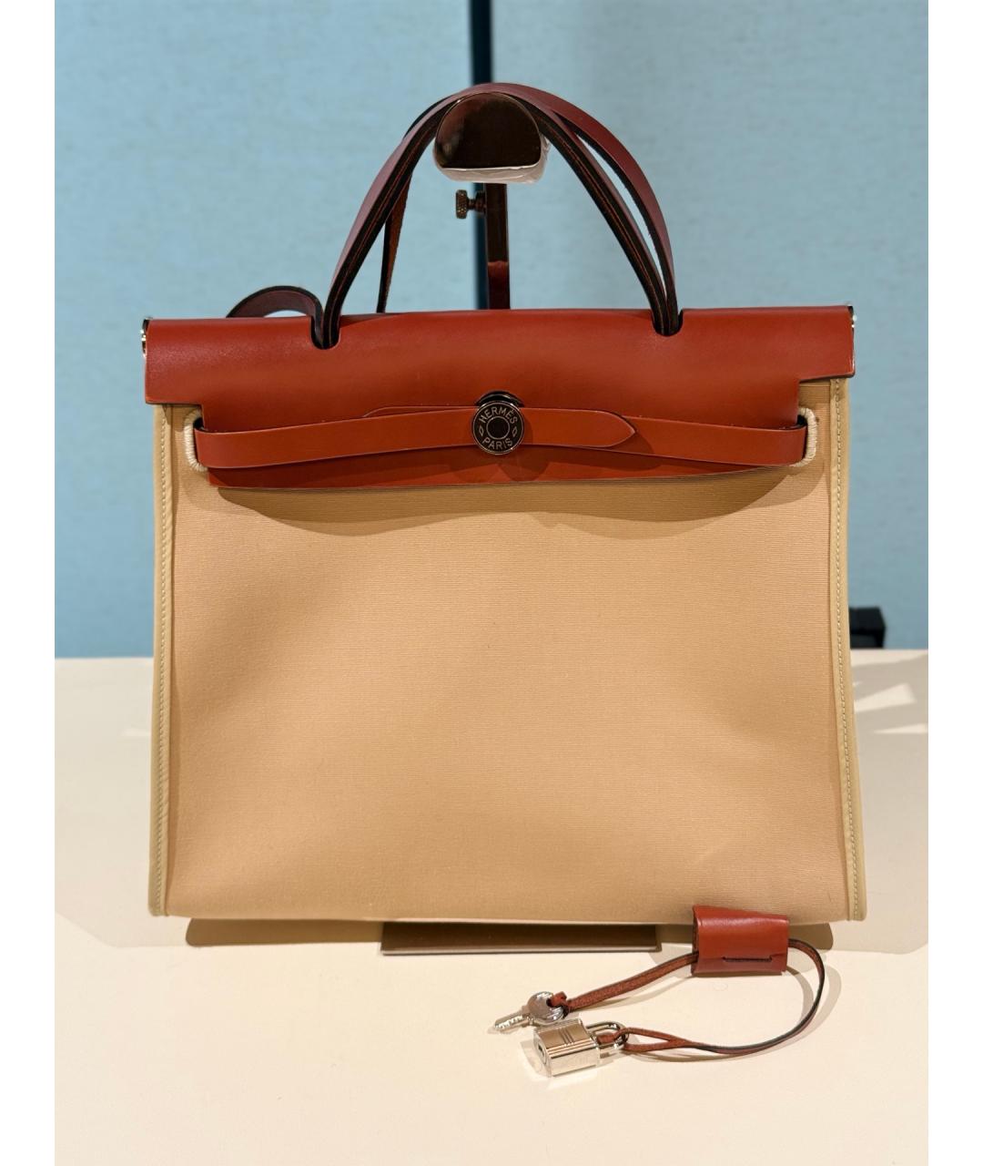 HERMES Горчичная тканевая сумка через плечо, фото 10