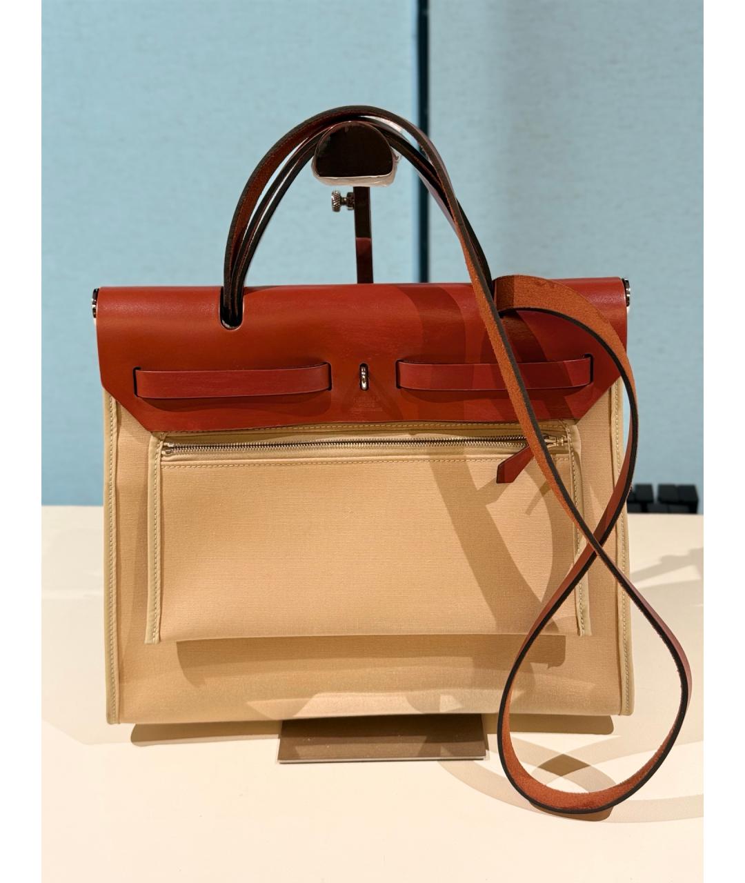 HERMES Горчичная тканевая сумка через плечо, фото 5