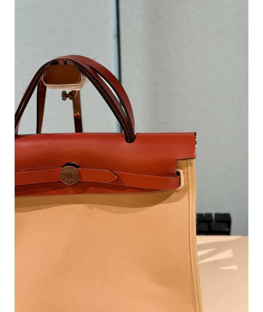 HERMES Горчичная тканевая сумка через плечо, фото 2