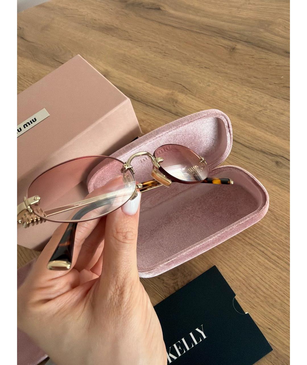 MIU MIU Розовые металлические солнцезащитные очки, фото 6