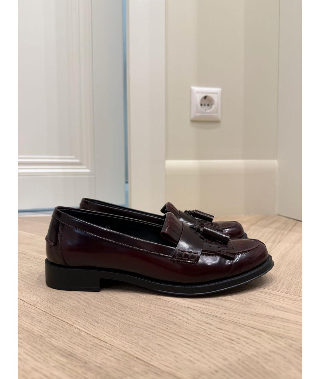 TOD'S Бордовые кожаные лоферы, фото 5