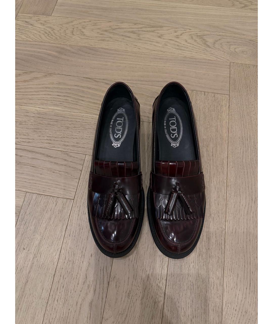 TOD'S Бордовые кожаные лоферы, фото 2