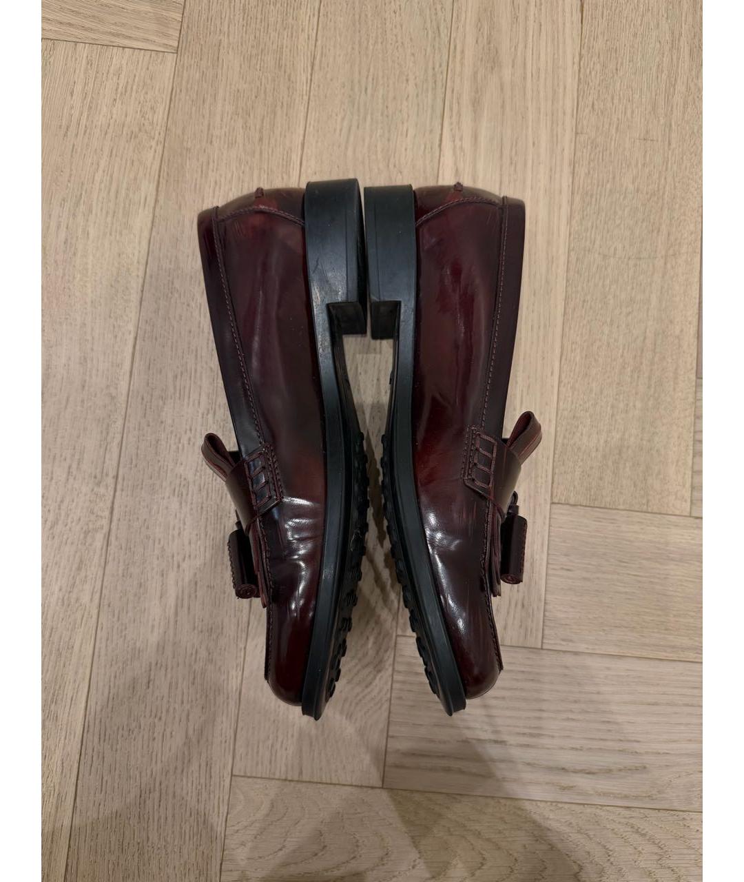 TOD'S Бордовые кожаные лоферы, фото 4