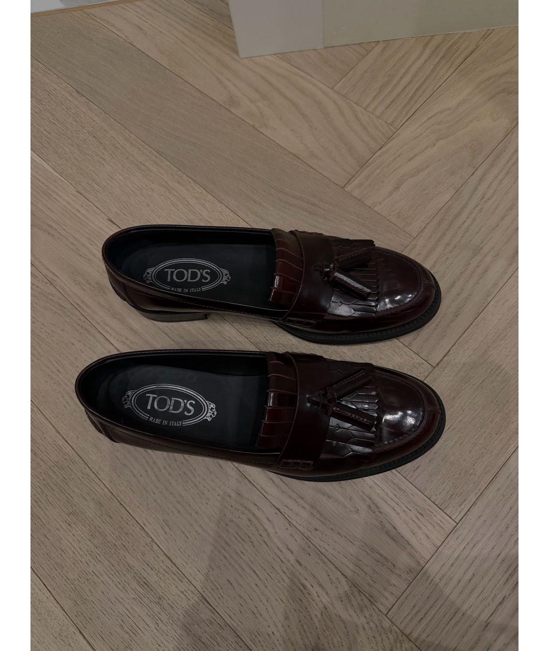 TOD'S Бордовые кожаные лоферы, фото 3