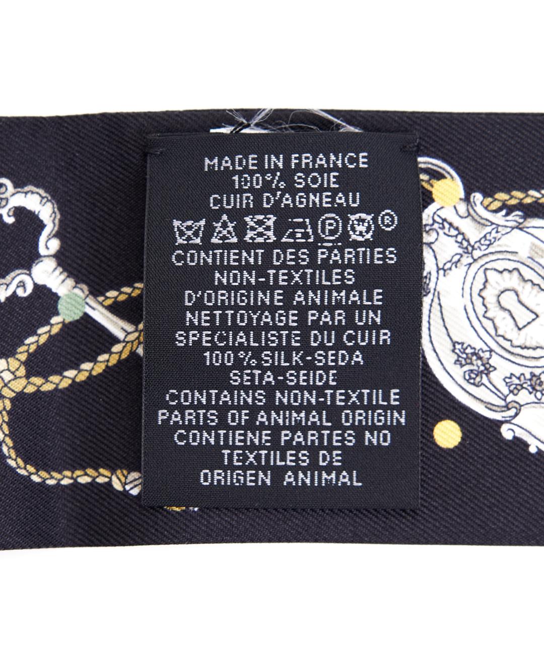 HERMES Черный шелковый шарф, фото 2