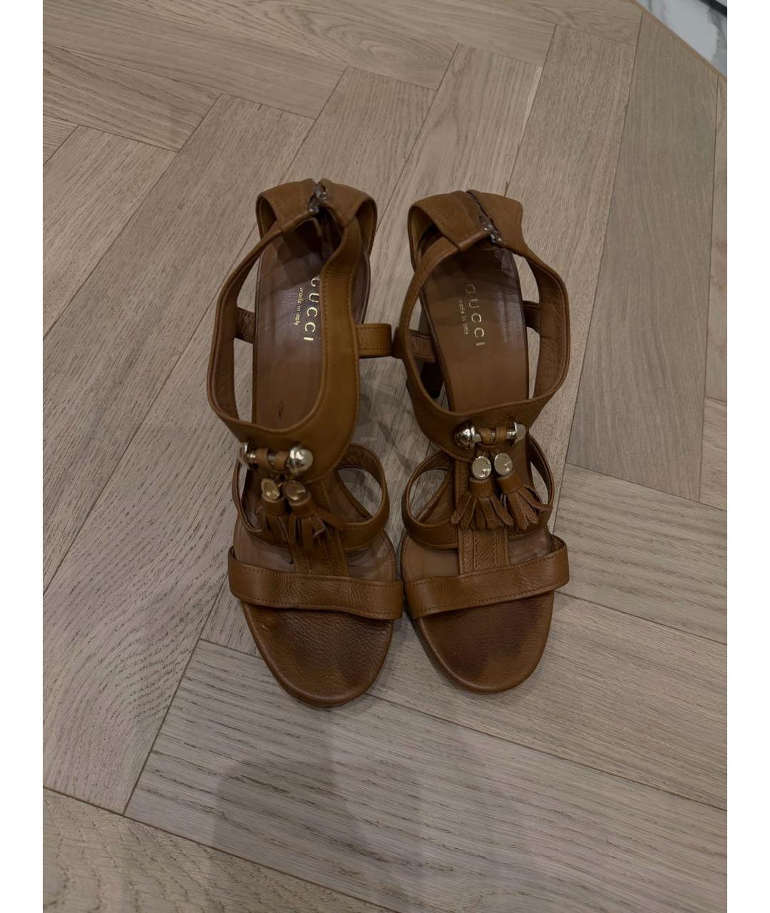 GUCCI Коричневые кожаные босоножки, фото 2