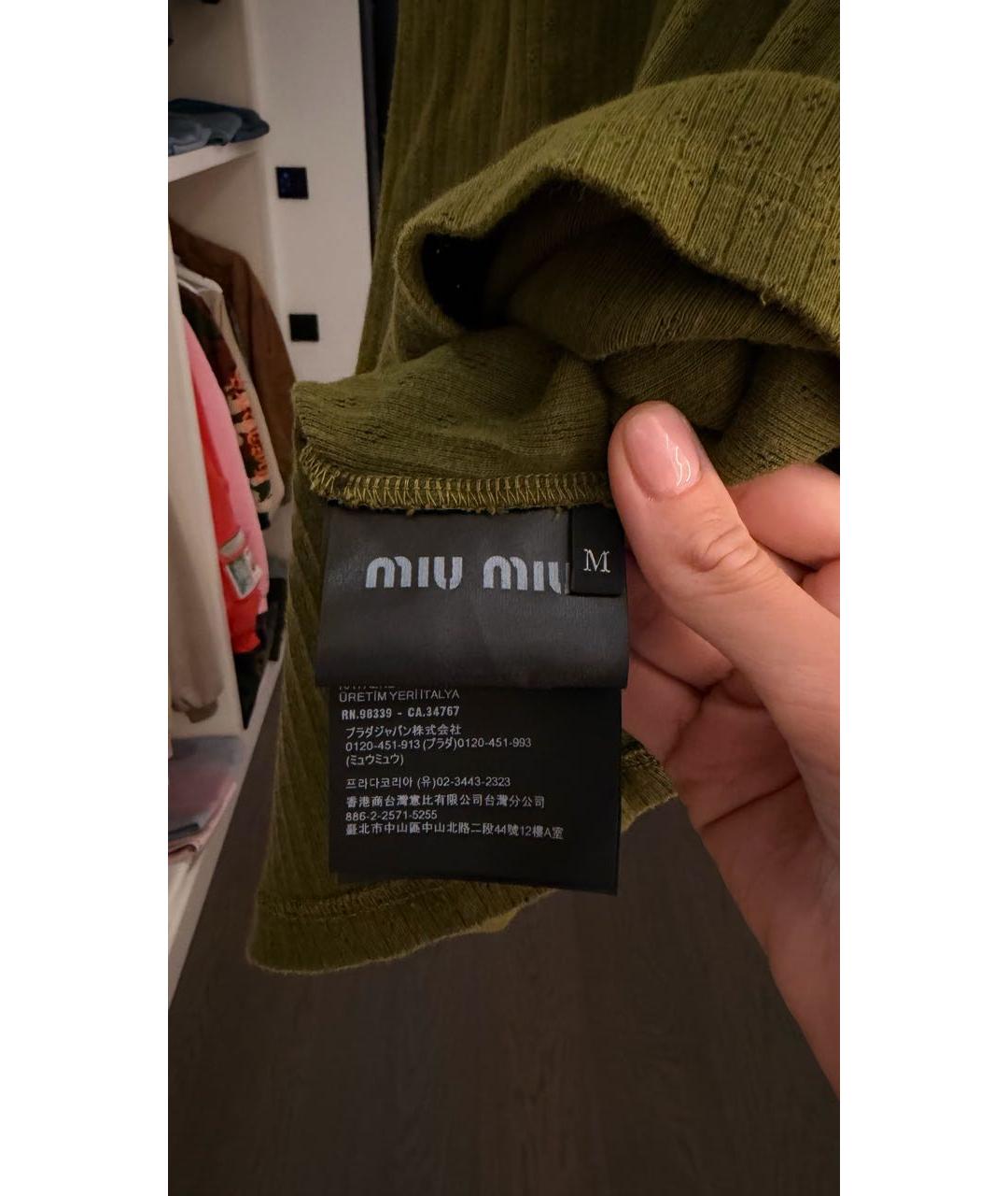 MIU MIU Хаки хлопковое повседневное платье, фото 4