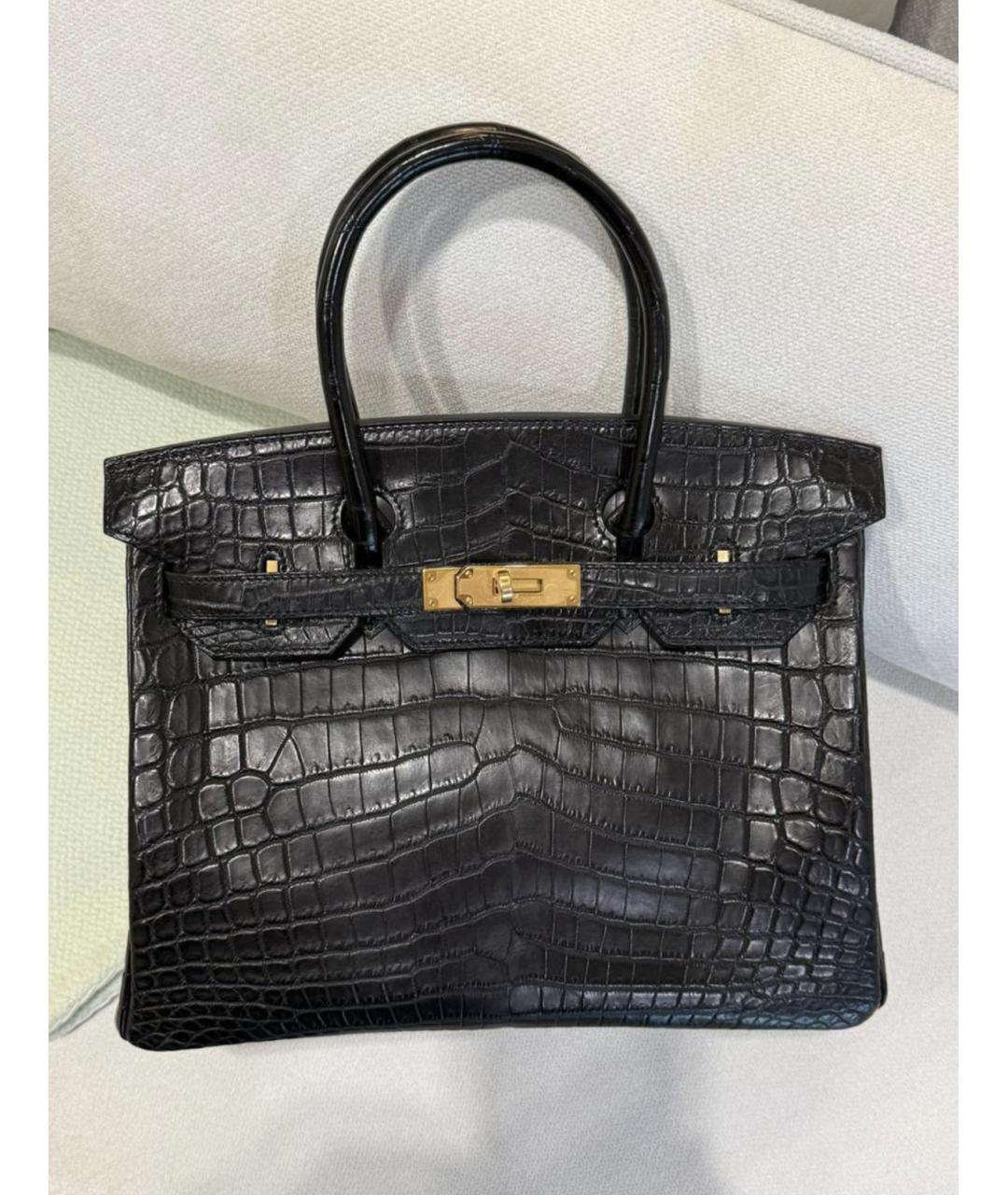 HERMES Черная сумка с короткими ручками из экзотической кожи, фото 4