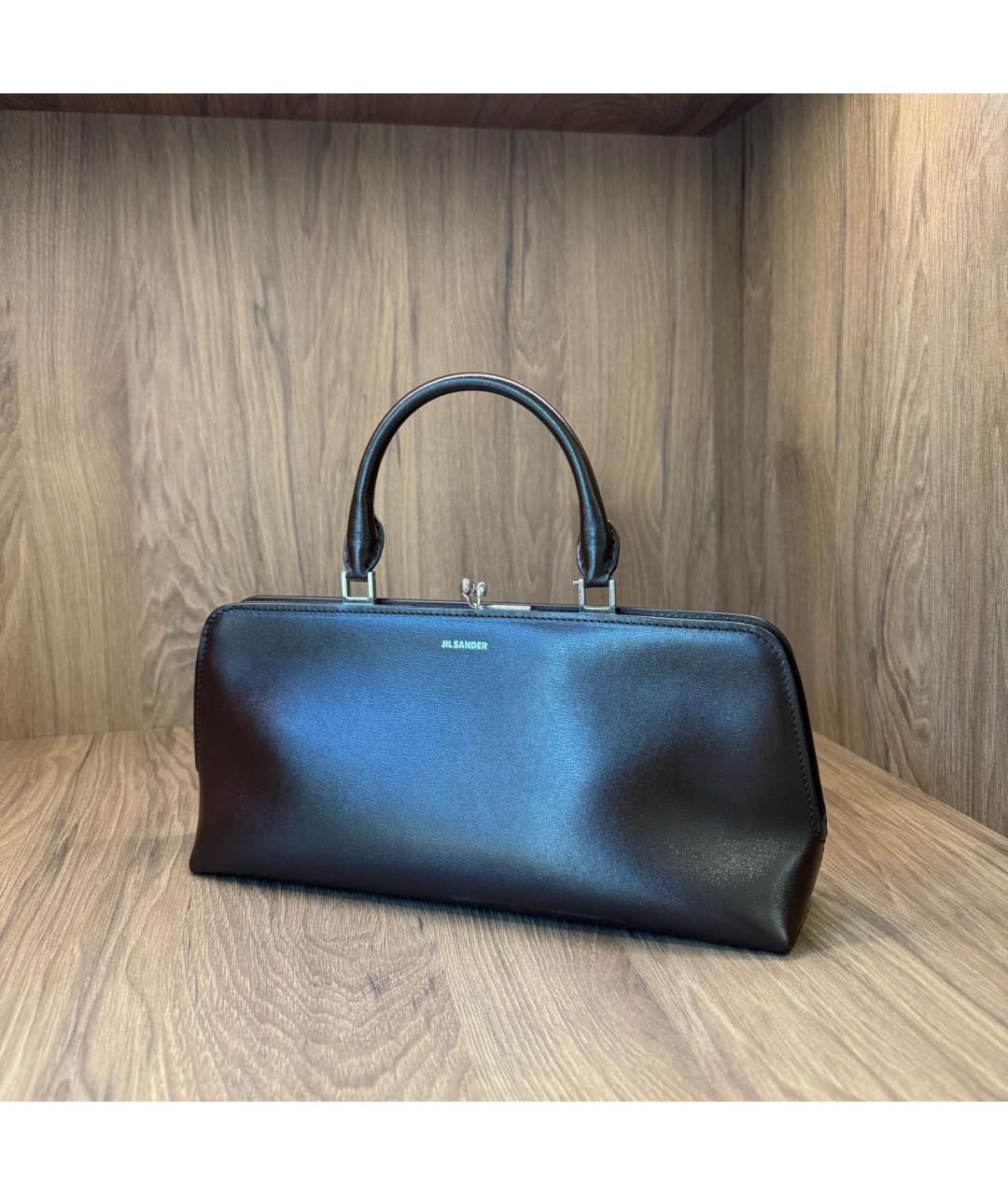 JIL SANDER Коричневая кожаная сумка с короткими ручками, фото 3