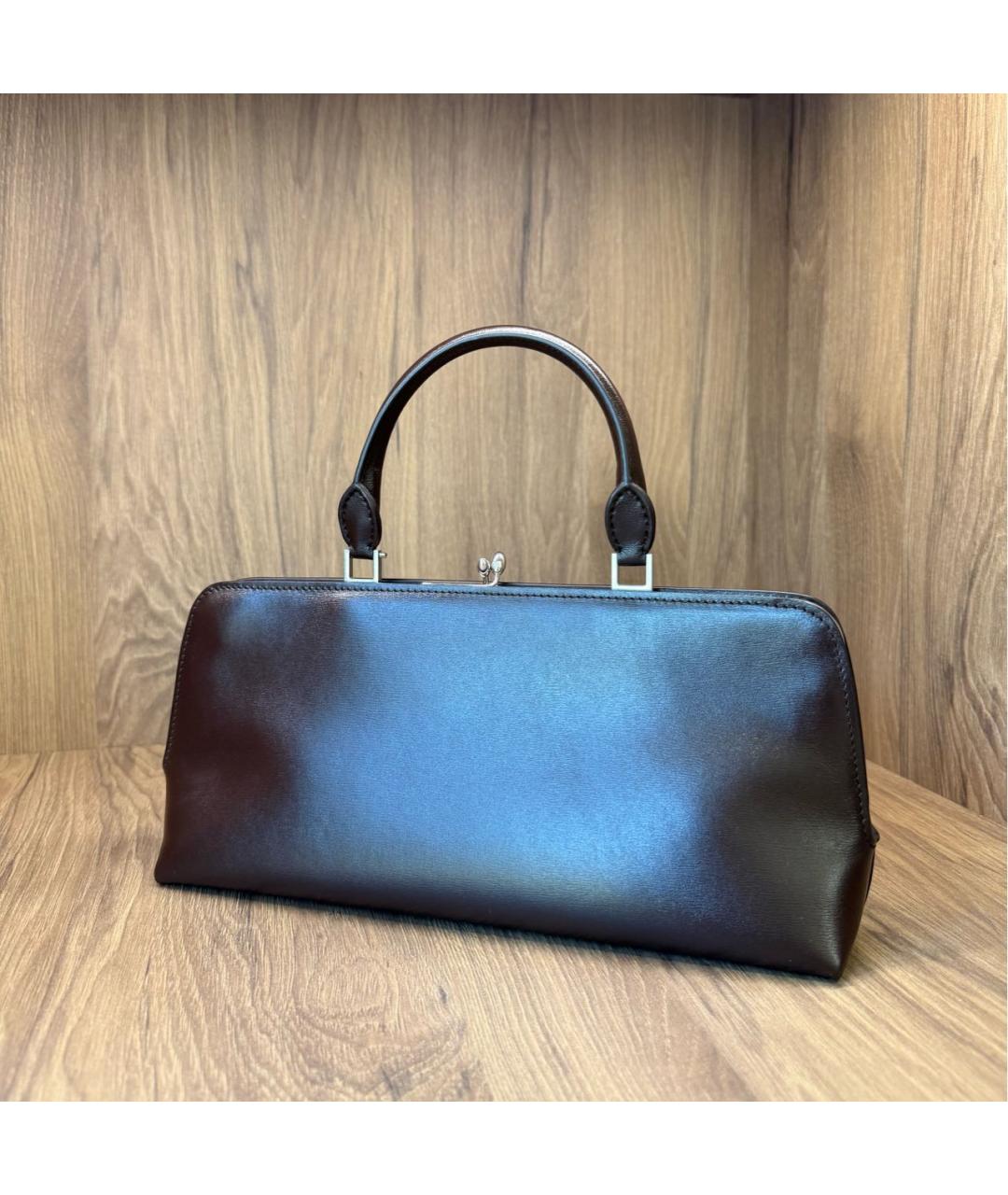 JIL SANDER Коричневая кожаная сумка с короткими ручками, фото 2