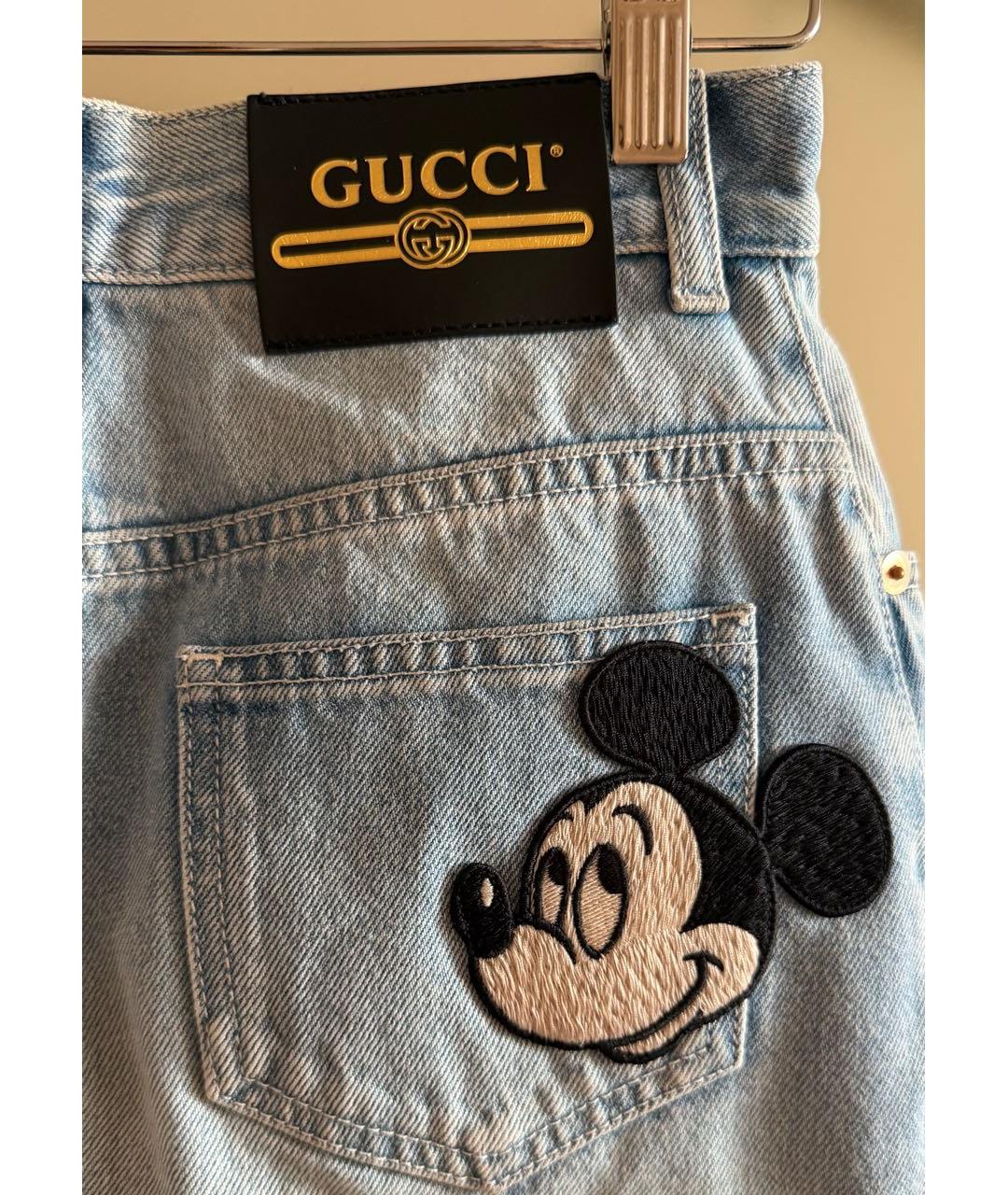GUCCI Голубая хлопковая юбка мини, фото 3