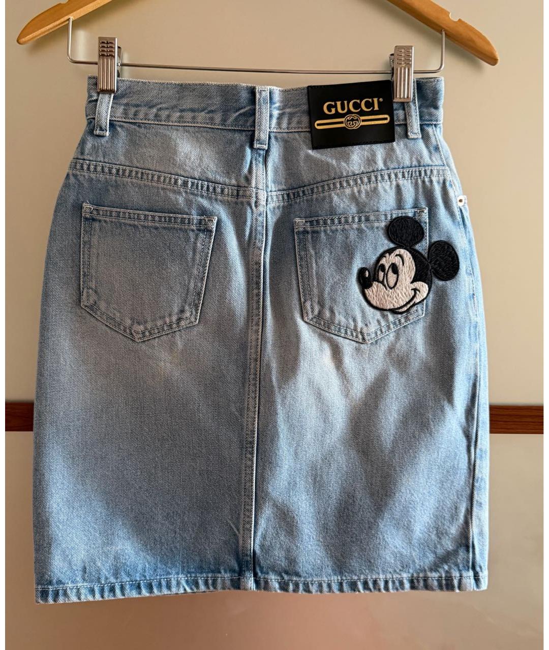 GUCCI Голубая хлопковая юбка мини, фото 2