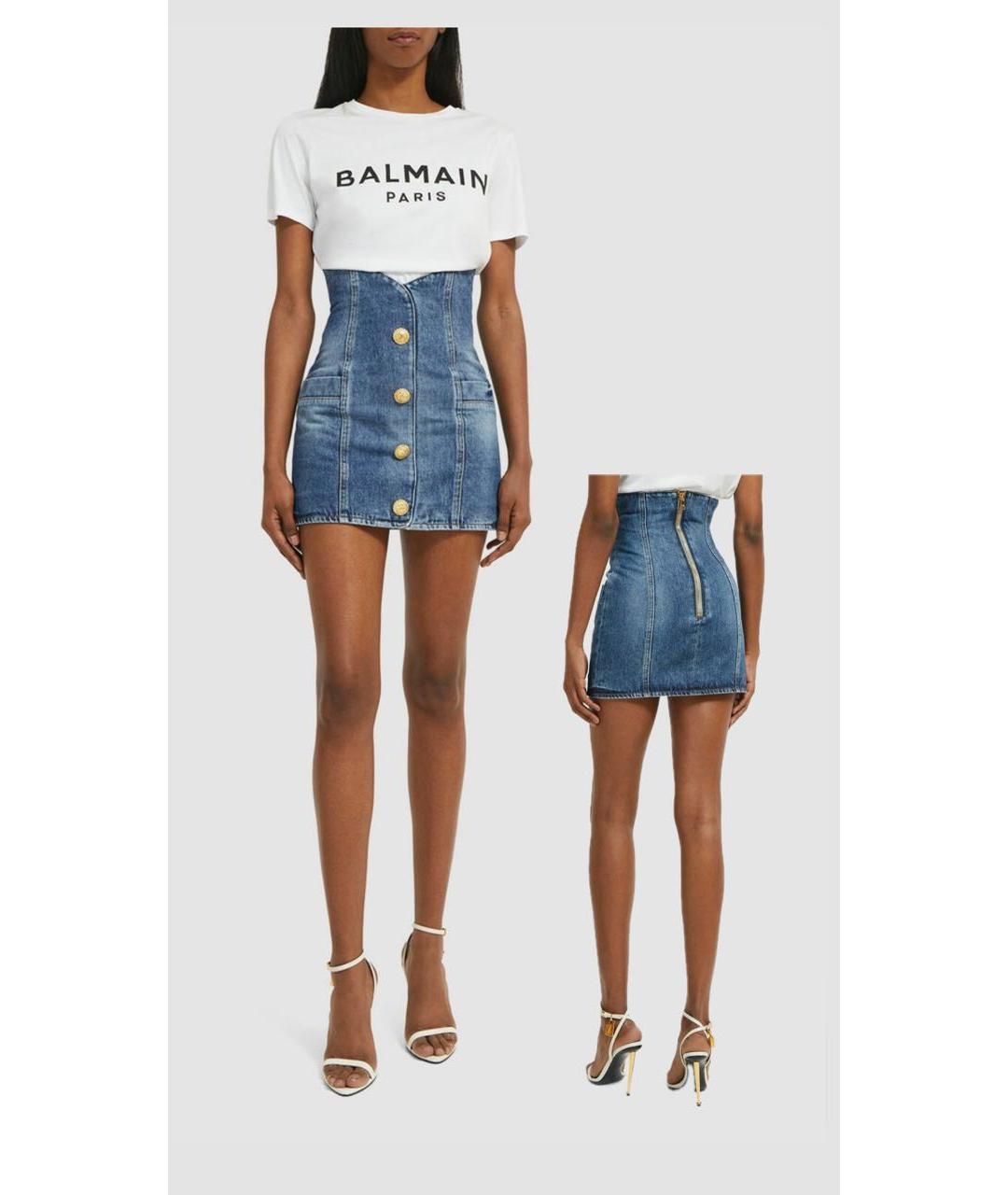 BALMAIN Синяя хлопковая юбка мини, фото 2