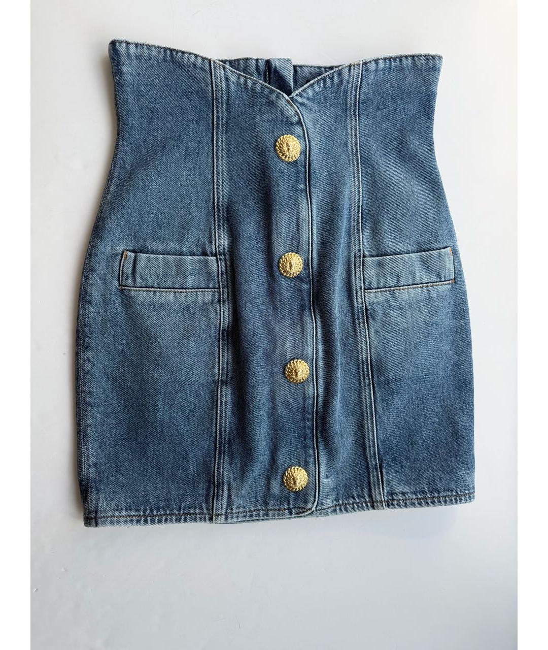 BALMAIN Синяя хлопковая юбка мини, фото 4
