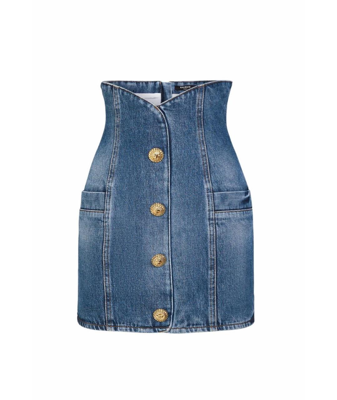 BALMAIN Синяя хлопковая юбка мини, фото 1
