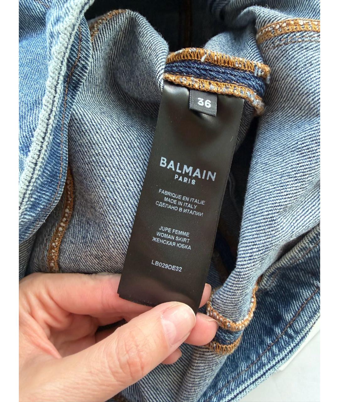 BALMAIN Синяя хлопковая юбка мини, фото 7