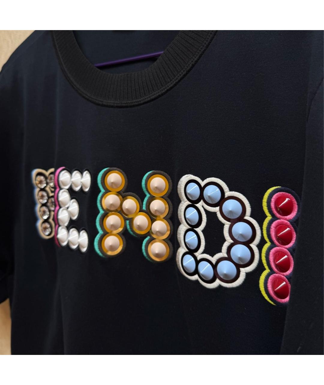 FENDI Черная хлопковая футболка, фото 2