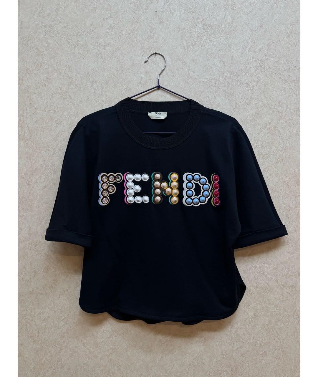 FENDI Черная хлопковая футболка, фото 6